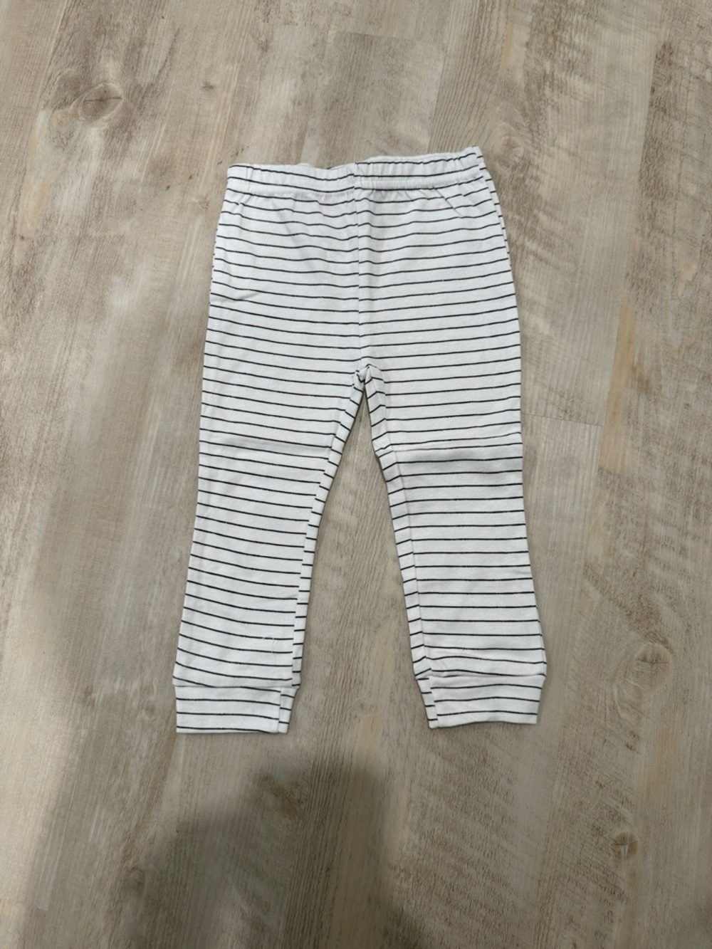 Striped White and Black Kids Jersey Leggings